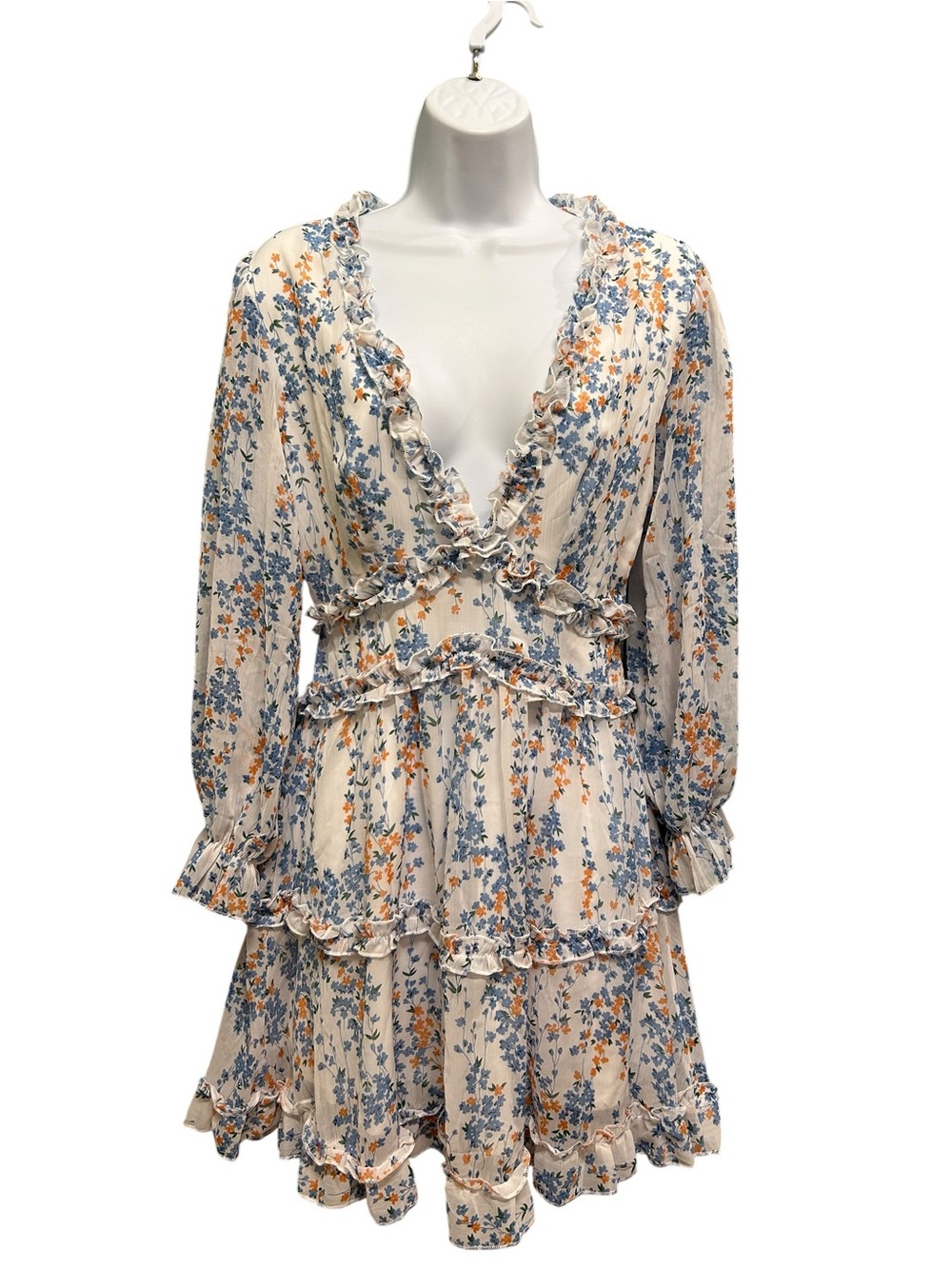 Boho Floral Ruffle Open Back Mini Dress - Size S
